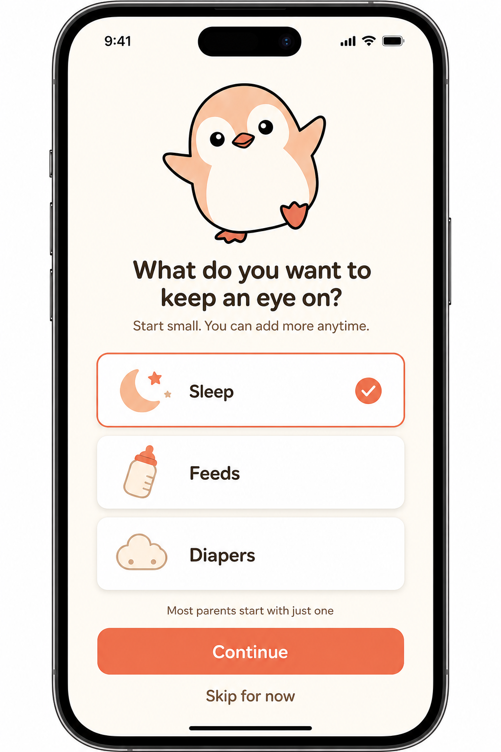 Onboarding category picker comp with sleep selected